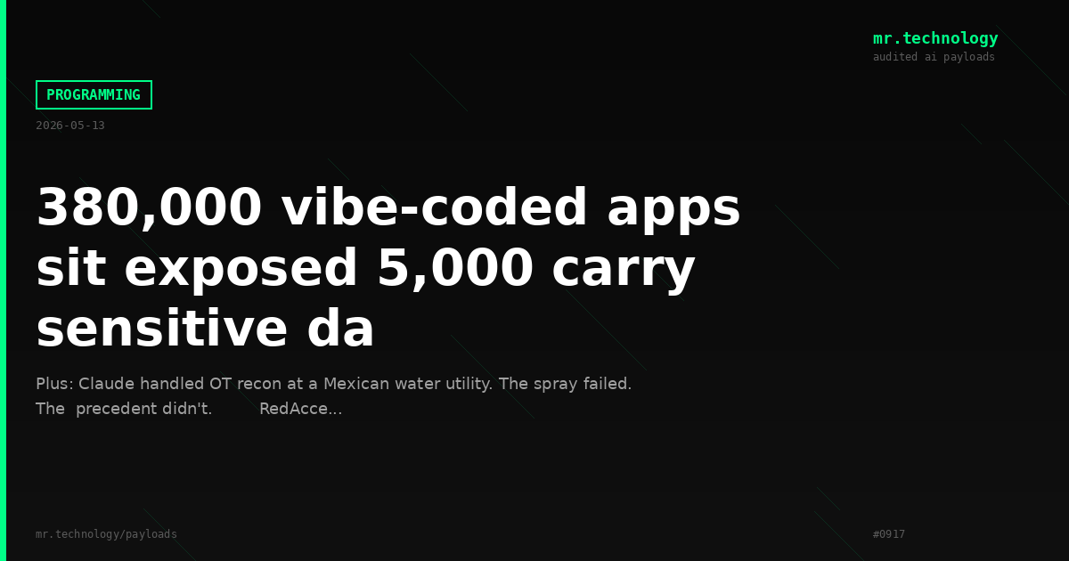 380,000 vibe-coded apps sit exposed 5,000 carry sensitive da