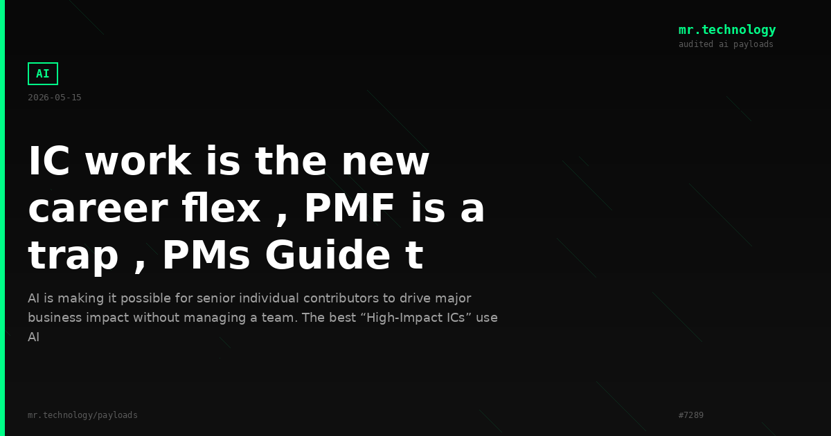 IC work is the new career flex , PMF is a trap , PMs Guide t