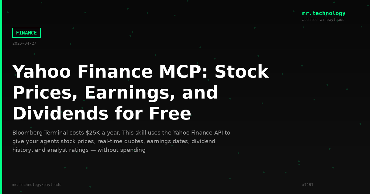 Yahoo Finance MCP: Stock Prices, Earnings, and Dividends for Free