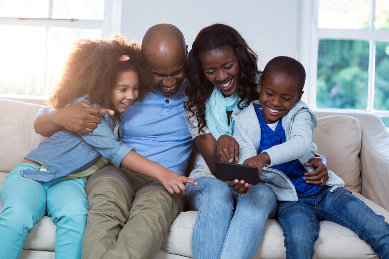 Family with phone